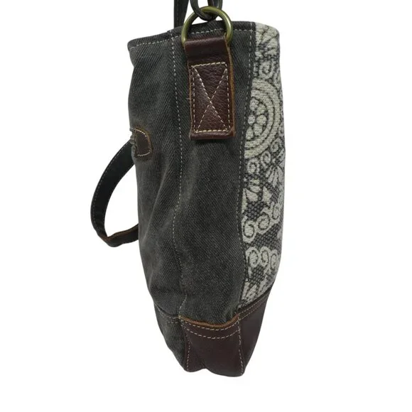 Myra Bag Brown Gray Cotton Leather Mandala Crossbody Shoulder Bag Purse - Picture 6 of 12